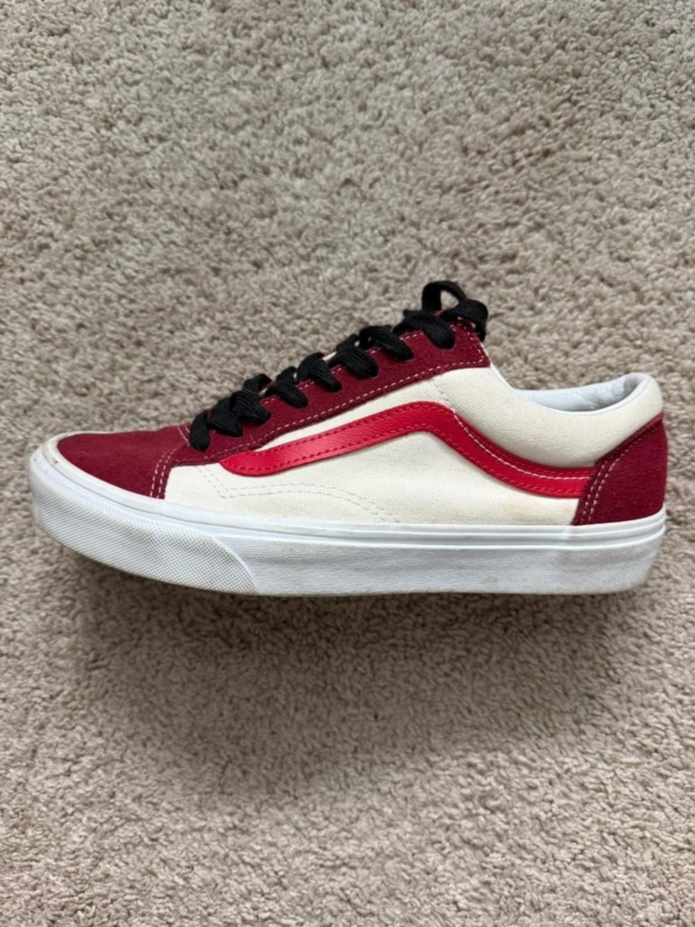 Vans Style 36 Mens 8.5 Womens 10 Burgundy Red Cream Canvas Suede Sneakers 500714